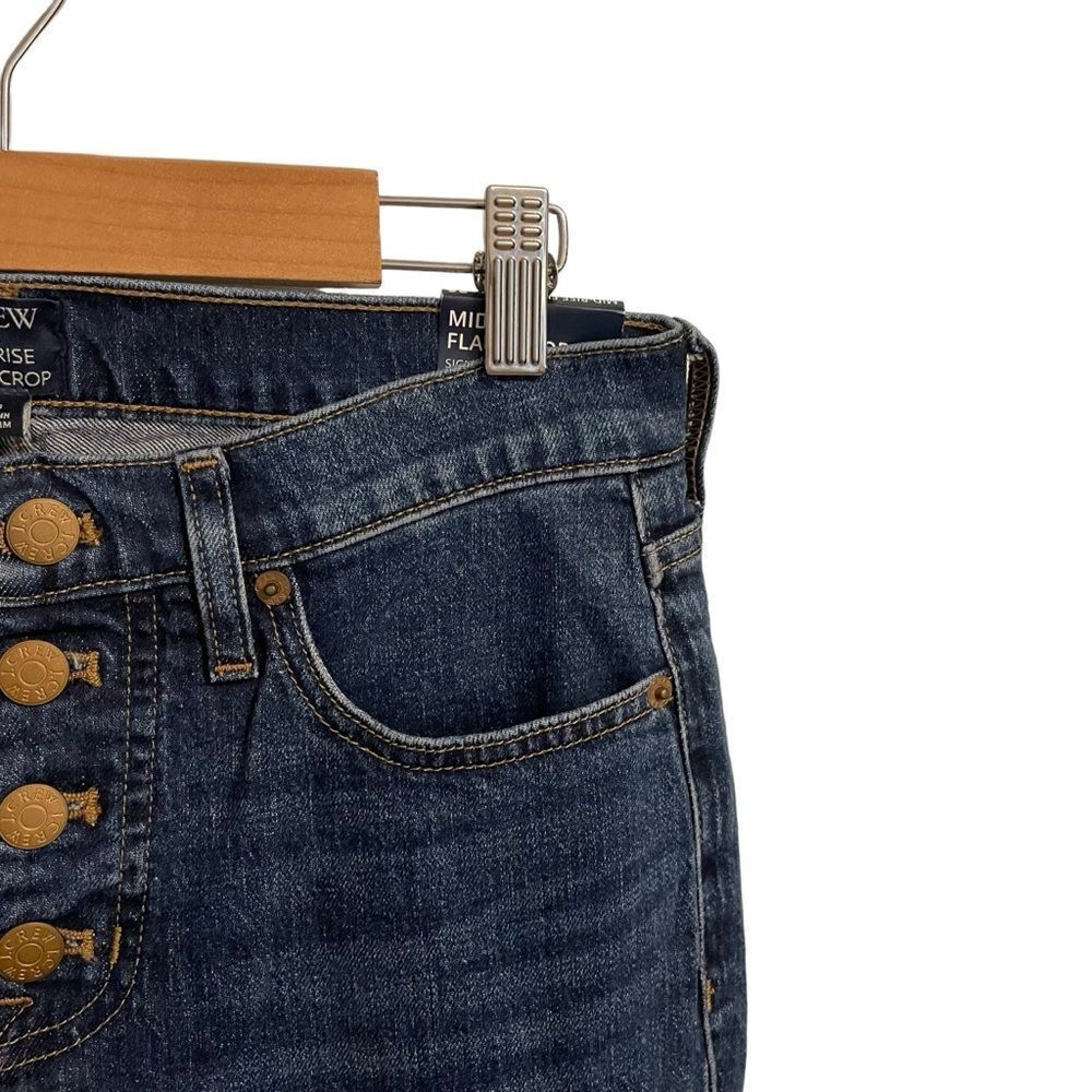 J. Crew Factory Mid Rise Flare Crop Jeans Dark Wash Button Fly Size 26 NWT - Picture 2 of 7